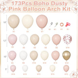 173Pcs Boho Dusty Pink Balloon Arch Garland Kit, Neutral Baby Pink Ivory White Sand Nude Rose Gold Confetti Balloons For Girl Baby Shower Gender Reveal Wedding Birthday Party Decorations