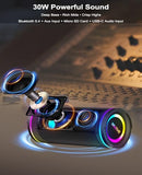 E80 Speakers Bluetooth Wireless, Portable Bluetooth Speaker with Aux Input, Micro SD Card Slot, Bass Up, TWS, RGB Lights, IPX7 Waterproof, BT5.4 for