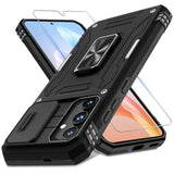 Case For Samsung Galaxy S24+ Plus With Slide Camera Cover+Screen Protector (1 Pack), Rotated Ring Kickstand Grade Shockproof Protective Cover-Black