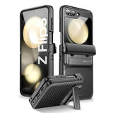 i-Blason Journey for Samsung Galaxy Z Flip 5 Case (2023) with Built-in Screen Protector & Kickstand, Full-Body Rugged Protective Phone Case for Z Flip 5 with Auto-Rotate Hinge Protection (Black)