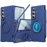 Samsung Galaxy Z Fold 7 Case with S Pen Holder & Stylus, 360° Rotating Magnetic Ring Stand Compatible Magsafe Screen Protector Hinge Cover Full Coverage Protective Case for Z Fold 7 Blue