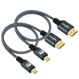 Micro Hdmi To Hdmi Cable 1Ft 2 Pack, Nylon Braided Micro Hdmi Cable Support 3D