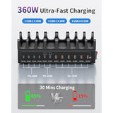 360W Charging Station For Multiple Devices, 12-Port Usb C Charging Station With Double 45W Pd Pps Port, Multi Device Fast Charger Dock For Macbook Pro Laptop, Iphone, Ipad, Tablet, Android Cell Phone