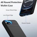 For Iphone 16E Case With Card Holder Dual Layer Heavy Duty Drop Protection Hidden Sliding Card Slot Slim Wallet Phone Case For Iphone 16E For Women Men, 6.1 Inch Black