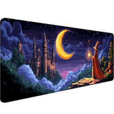 Pixel Art Desk Mat Wizard Magic Moon Mysterious Castle Large Gaming Mouse Mat With Stitched Edges,Non-Slip Waterproof Rubber Base Mous Mat 31.5"X11.8" Office Computer Keyboard Laptop Home