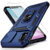 For Iphone Xr Case With Camera Lens Cover, Hd Screen Protector, 10 Ft Military Grade Drop Protection, Magnetic Ring Holder Kickstand Protective Phone Case, Navy Blue