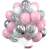 Pink Balloon Set - 60pcs Pink, White, Silver & Confetti Balloons for Birthday Party Decor