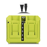 Op401 Dual Battery Rapid Charger For Ryobi 40V, Compatible With Ryobi 40V 6Ah, 5Ah, 4Ah, 3Ah, 2.5Ah, 2Ah Lithium Batteries