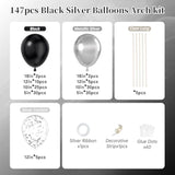 147 Pc Black Silver Balloon Garland Arch Kit Party Decoration