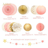 Pink Birthday Party Decorations Kit-Tissue Paper Pom Poms,Lanterns,Fans Flowers,Star Garlands,Streamers For Girls Women Birthday,Wedding,Bachelorette,Bridal Shower,Baby Shower,Princess Party