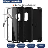Samsung Galaxy S9+ Case with Belt Clip Holster 2x Screen Protector Black