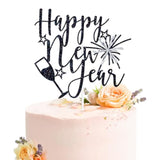 Happy New Year 2026 Cake Topper Black Glitter Party Decoration