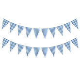 2 Pcs Blue Checkered Flag Banners — Double-Sided Gingham Bunting for BBQ, Picnic, Wedding & Party Décor