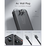 Portable Charger Built-In Cables And Ac Wall Plug, 12000Mah Power Bank, Usb C 22.5W Fast Charging Phone Charger ,Compact Lightweight External Battery Pack For Iphones, Ipad, Samsung?Tablets, Etc.