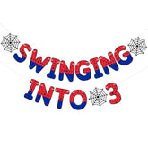 Spider Theme 3Rd Birthday Banner, Pre-Strung Swinging Into 3 Banner, Ghost Spider 3Rd Birthday Decorations Party Supplies For Kids, Third Decor For 3 Year Old Boys Girls(Multicolor)