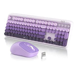 V920 Wireless Keyboard And Mouse Combo, 2.4G Full-Sized Retro Typewriter Keyboard With Round Keycaps & Auto-Sleep Mode, Cute Computer Keyboard And Cordless Optical Mouse For Laptop/Pc (Purple)