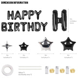 13Pcs 16-Inch Happy Birthday Mylar Foil Banner, 8Pcs Star Balloons & LED Lights (Black)