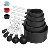 Measuring Cups & Spoons Set, Stackable Cups And Spoons, Nesting Measure Cups With Stainless Steel Handle, Kitchen Gadgets For Cooking & Baking (Black)