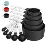 Measuring Cups & Spoons Set, Stackable Cups And Spoons, Nesting Measure Cups With Stainless Steel Handle, Kitchen Gadgets For Cooking & Baking (Black)