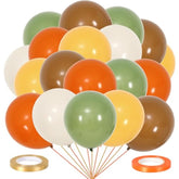 100pcs Fall Thanksgiving Balloons Orange Yellow Green Brown with Ribbons for Autumn Party