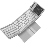 Foldable Travel Keyboard With Touchpad & Number Pad, Bluetooth Wireless Portable Folding Full Size Keyboard With Trackpad For Pc Laptop Ipad Tablets Smartphone, Silicone Leather Cover, Gray