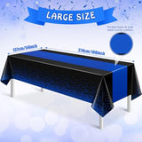 3Pcs Black And Blue Tablecloth Party Decorations,Plastic Black Table Cloth Printed Blue Table Runner Disposable Rectangle Cover For Birthday Wedding Anniversary Graduation Party,54 X108 Inch
