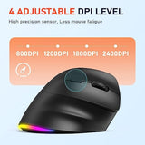 MEETION Ergonomic Mouse, Wireless Vertical Mouse RGB Backlit Rechargeable Mice for Bluetooth(5.2 + 3.0) & USB-A with USB-C Adapter 4 Adjustable DPI for Mac/Windows/Andriod/PC/Tablet/iPad Black