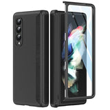 Slim Thin Z Fold 3 Case With Hinge Coverage, Screen Protector, Matte Hard Shockproof Full Body Protection Phone Cover For Samsung Galaxy Z Fold 3 5G (Black)