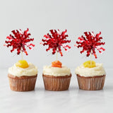 30Pcs Foil Firework Cupcake Toppers Sparkle Tinsel Cake Toppers Tinsel Drink Cake Decoration Cocktail Picks For Birthday Wedding Graduation Party Supplies Red
