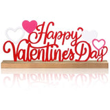 Happy Valentine'S Day Metal Sign Valentines Table Centerpiece Valentine Tiered Tray Decor Freestanding Red Pink Heart Table Sign With Wood Base For Home Office Mantel Shelf Fireplace Desk