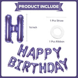 Pruple Happy Birthday Balloons Banner, 16 Inch Mylar Foil Letters Balloon Sign For Birthday Party Decorations Photo Booth Backdrop