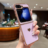 For Samsung Galaxy Z Flip 6 5G Case Women Girls Cute Bling Heart Design Plating Bumper Shockproof Slim Fit Soft Tpu Silicone Protective Cover For Samsung Galaxy Z Flip 5 5G Phone Case,Purple