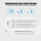 Surge Protector, Power Strip With Dual Independent Switches, Extension Cord & 12 Outlets And 2 Usb-A And 2 Usb-C For Offices, 1250W/10A, 6Ft Cord, Overload Protection