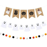 3PCS Halloween Burlap Boo Banner Felt Garland Ghost Orange Black Party Decor