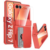 For Samsung Galaxy Z Flip 7 Case Wallet Rfid Card Holder&Hinge Protection&Hd Screen Protector, Full Body Shockproof Cover For Galaxy Z Flip 7(Coral Red)