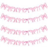 4Pcs Pink Bow Garland Banner, Pink Bow Banner Bow Party Decortions For Women Girls Bow Birthday Decorations Baby Shower Decor, Bridal Shower Wedding, Bows Party Decor