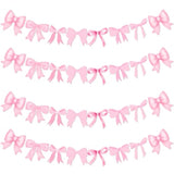 4Pcs Pink Bow Garland Banner, Pink Bow Banner Bow Party Decortions For Women Girls Bow Birthday Decorations Baby Shower Decor, Bridal Shower Wedding, Bows Party Decor