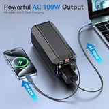Portable Power Bank With Ac Outlet, 100W Portable Laptop Charger, 98Wh/27000Mah High Capacity With 65W Pd Usb C Laptop Battery Bank, Backup Power Source For Business Travel And Outdoor Activities