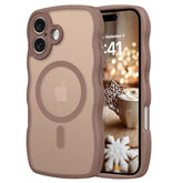 For Iphone 16 Plus Case, Compatible With Magsafe Wave Frame Design Translucent Matte Back Silicone Bumper Protective Magnetic Phone Case Iphone 16 Plus For Women Girls, Brown