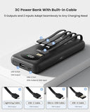 3C Certified Power Bank - 10000mAh 20W Fast Charging Battery Pack with Built-in 4 Cable Smart LED Display Flight-Approved Portable Charger Travel