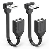 2Pcs Usb Extension Cable Flat 90 Degree Rightangle Male To Female Usb2.0 Cable
