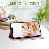 For Iphone 14 Case Wallet, Cute Floral Pattern Leather For Women Girl, Card Holder Kickstand Flip Cases, Wrist Strap, Magnetic Closure, Shockproof Protective Cover (Rose Gold)