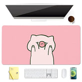 Cute Kawaii Pig Pink Extended Gaming Keyboard Mouse Pad, Non-Slip Leather Home Office Desk Mat Protector