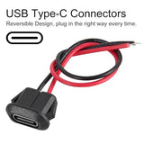 10pcs Type-C Female Chassis Waterproof 2P Solder Wire Type USB C Pigtail Cable Extension Power Cable USB-C Plug to 2 Pin Bare Wire Open End Connector