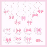 28pcs Pink Bow Birthday Decorations with Banner, Swirls, Balloons & Garland