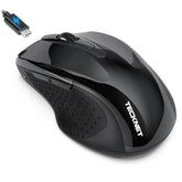 TECKNET Rechargeable Jiggler Wireless Mouse (BT5.0/3.0 & 2.4G) 4800 DPI Silent USB A & Bluetooth Mouse 6 Buttons, Wide Compatibility - Black
