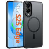 For Samsung Galaxy S25 Edge Case: Magnetic Matte Textured Military Grade Drop Protection Translucent Cell Phone Cover - Slim Rugged Durable Shockproof Protective Phonecase (Black-6.7 Inch)