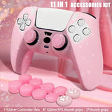 Pink Glitter Anti-Slip Protective Silicone Cover Skin Grips Compatible with PS5/Slim/Pro Controller,8 PCS Glitter Thumb Grips Caps and 2 Grips Caps.