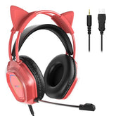 Cute Cat-Ear Gaming Headset - 50mm Drivers, Noise-Cancelling Mic, 3.5mm Wired Stylish & Lightweight Design (Pink)
