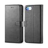 TUCCH Case Wallet for iPhone SE 2022/ iPhone 7/8/iPhone SE 2020, PU Leather 3 Card Slots Stand Magnetic Flip Folio Cover TPU Shockproof Inner Shell, Black